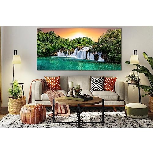 Impression sur toile Waterfalls At Sunset ZELLART 120 x 60 cm tableau paysage
