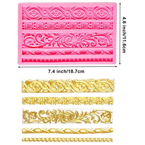 Silicone Fondant Molds, AIMEIKI 3 Pack 3D Baroque Fondant Molds Scroll Border Lace Silicone Molds Curlicues Gum Paste Candy Chocolate Molds for Birthday Wedding Party DIY Cake - Image 3