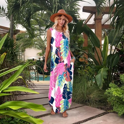 Image of FANDEE Women's Casual Summer Loose Sunresses Long Dresses Sleeveless Split Maxi Beach Dress with Pockets