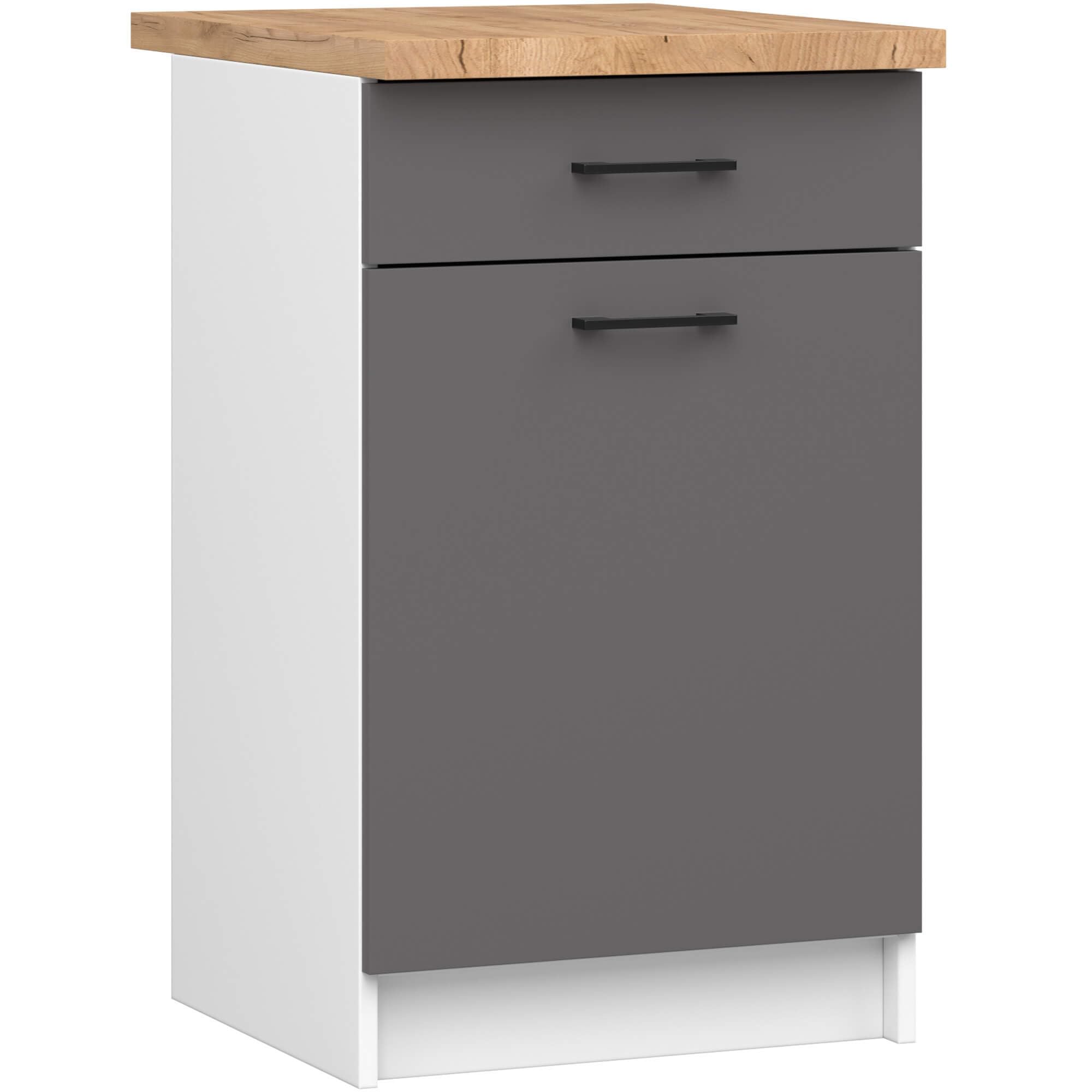 AKORD Cucina componibile con piano di lavoro 82/85x50 cm | Armadio da cucina | Credenze OLIWIA | Spazioso | Robusto | Adatto a ogni design | Per una piccola cucina | Bianco & Grigio Grafite