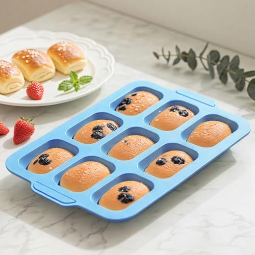 Toeusog Nonstick Silicone Mini Loaf Pans: 9-Cavity Small Banana Bread Loaf Pans for Baking Cornbread...