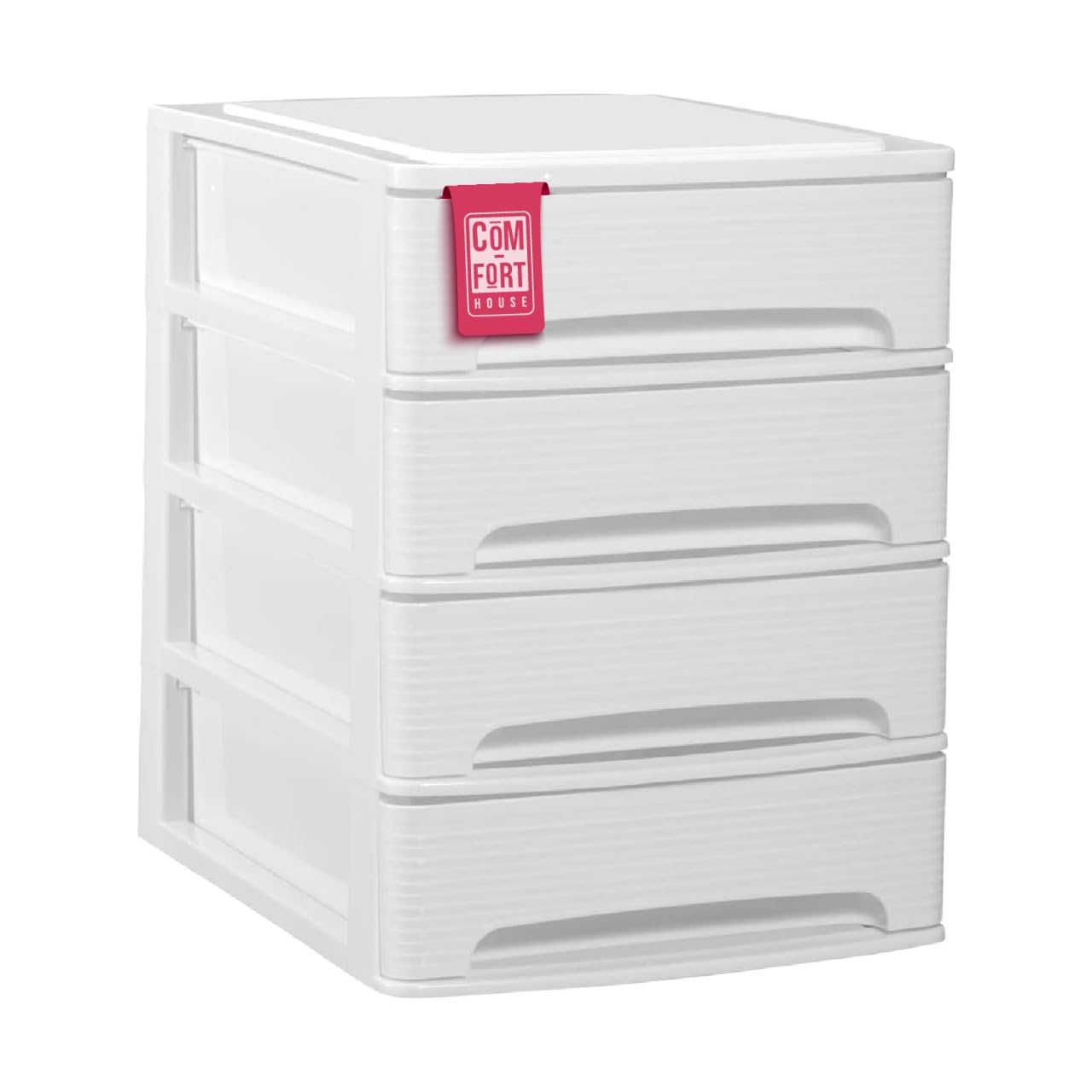 Cajonera Plástico 4 Cajones Modelo Lineas Blanco - Organizador de Escritorio, Mini Cajonera para Papeles y Material de Oficina, Organizador de Documentos 355 x 265 x 350 mm