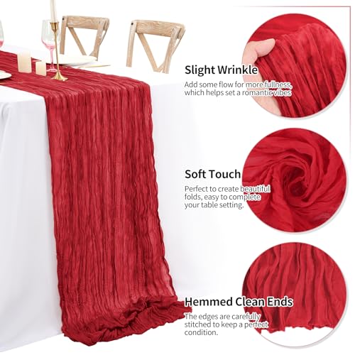 Tomeurperf 8 Pack 10Ft Cheesecloth Table Runner Red, 20 x 120 Inch Rustic Gauze Boho Cheese Cloth Wedding Long Table Runner for Wedding Party Bridal Shower Decoration by Tomeurperf - Image 3