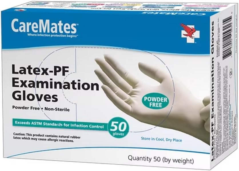CareMates Latex Medical Exam Gloves, Powder Free, Quality Extra Strong 5 Mil Thick, Superior Medical Grade, Exceeds ASTM Standards, First Aid, Comfortable Fit, Large, 150-Count