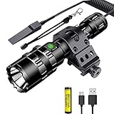 BESTSUN Tactical Flashlight, 1500 Lumen Super Bright LED Flashlight Rechargeable 5 Modes Weapon Light with Picatinny Offset Mount and Pressure Switch, USB Cable Rechargeable Battery Include