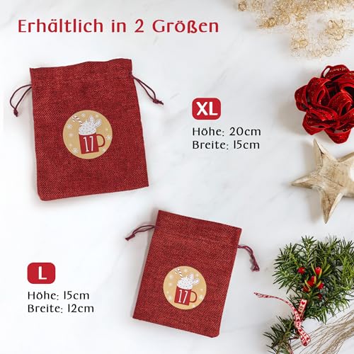 Adventi Adventskalender zum Befüllen 2026, 24 Säckchen XL 20x15 cm, Rot – Ansicht 2