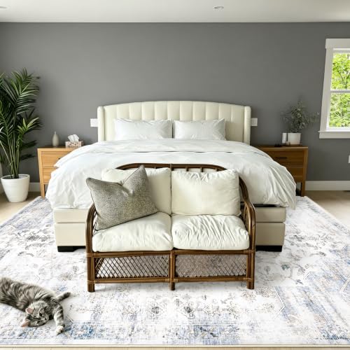Image of 2'x3' Rugs for Living Room Bedroom, Washable Area Rugs, Pet & Kid Friendly Low Pile Carpet, Non-Shedding Non-Slip TPE Backing, Vintage Distressed Print Floor Mat for Bedroom Dining Room, Blue