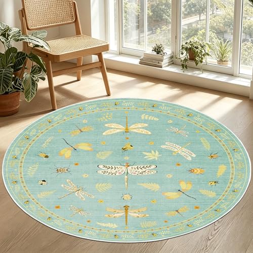 Tapete redondo lavable 4' antideslizante boho verde miniatura 1