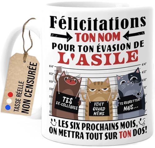 Tassenliebling Cupdarling® Tasse Depart Collegue de Travail Personnalisé - Félicitations pour ton Évasion - Mug Humour Travail - Collègue de Travail Homme...