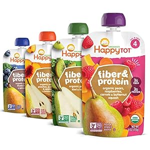 Happy Tot Organics Stage 4 Baby Food Pouches, Gluten Free, Vegan Snack, Fiber & Protein Fruit & Veggie Puree, Fruit…