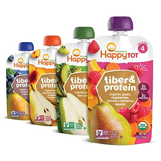 Happy Tot Organics Stage 4 Baby Food Pouches, Gluten Free, Vegan Snack, Fiber & Protein Fruit & Veggie Puree, Fruit & Veggie Variety Pack, 4 Ounce (Pack of 16)
