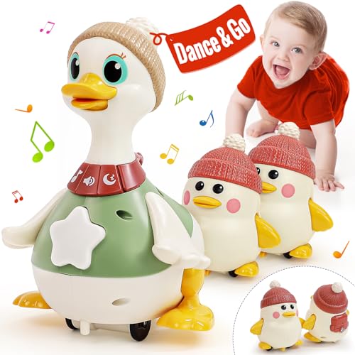 Image of HOLA Baby Toys 6-12 Months - 3 Pack Swinging Ducks Tummy Time Toy, Light Up Crawling Toy, Baby Toys 12-18 Months 1 Year Old Girl Boy Christmas Stocking Stuffers Gifts