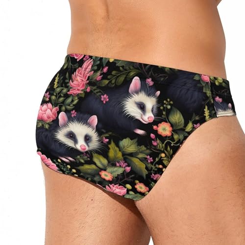 Cute Possum Flowers Men's Swim Briefs Sexy Bikini Swimsuit Beach Shorts Underwear Low Waist3