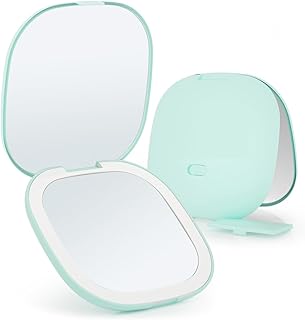 WedFeir Pocket Mirror with LED Light, 1X/5X Magnification LED Compact Travel Makeup Mirror, Lighted Travel Mirror for Purse,Handbag,Pocket,Handheld 2-Sided Makeup Mirror. (Green)