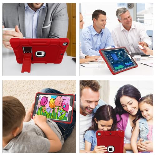 Image of TIMISM iPad 9th /8th /7th Gen 10.2 Inch Case 2021 /2020 /2019, Red+Black | Kickstand, Heavy Duty Shockproof, Hybrid Three Layer Protective Cover