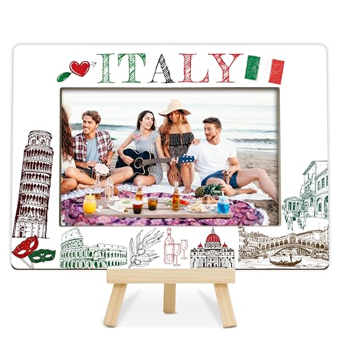 Fbitey Marco de fotos italiano, regalos para alguien que va a Italia, luna de miel, vacaciones, regalos de boda, regalos italianos para mujeres, marco de fotos de madera de 4 x 6 pulgadas para