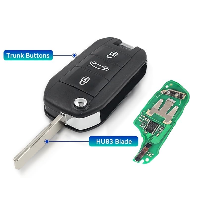 Suitable for 1PCS for Peugeot 208 2008 301 308 3008 408 508 Citroen C3 ID46 434MHz HU83/VA2 Remote Control Key(White)