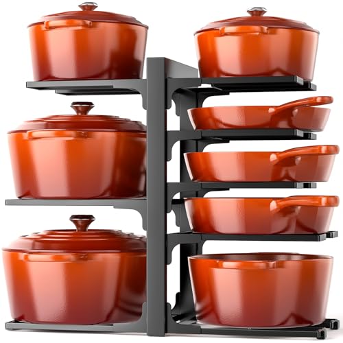 Image of MUDEELA 8-Tier Pots and Pans Organizer under Cabinet, 15.9 inch H Heavy-duty | 120LBS capacity, 2 Installation Options, Adjustable pot rack holds cast-iron pans, skillets, griddles and shallow pot
