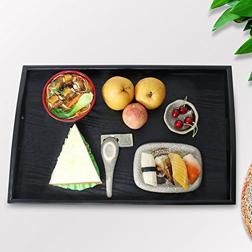 SILILUN Wooden Serving Tray Tea Dinner Tray Large Rectangular Platter With Handle 45x35x4.5cm