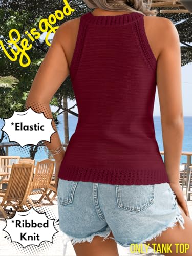 Image of ChiaoLezhee Women's Summer Knit Tank Tops, Racerback High Neck Lightweight Sweater Vest, Dressy Casual Outfits