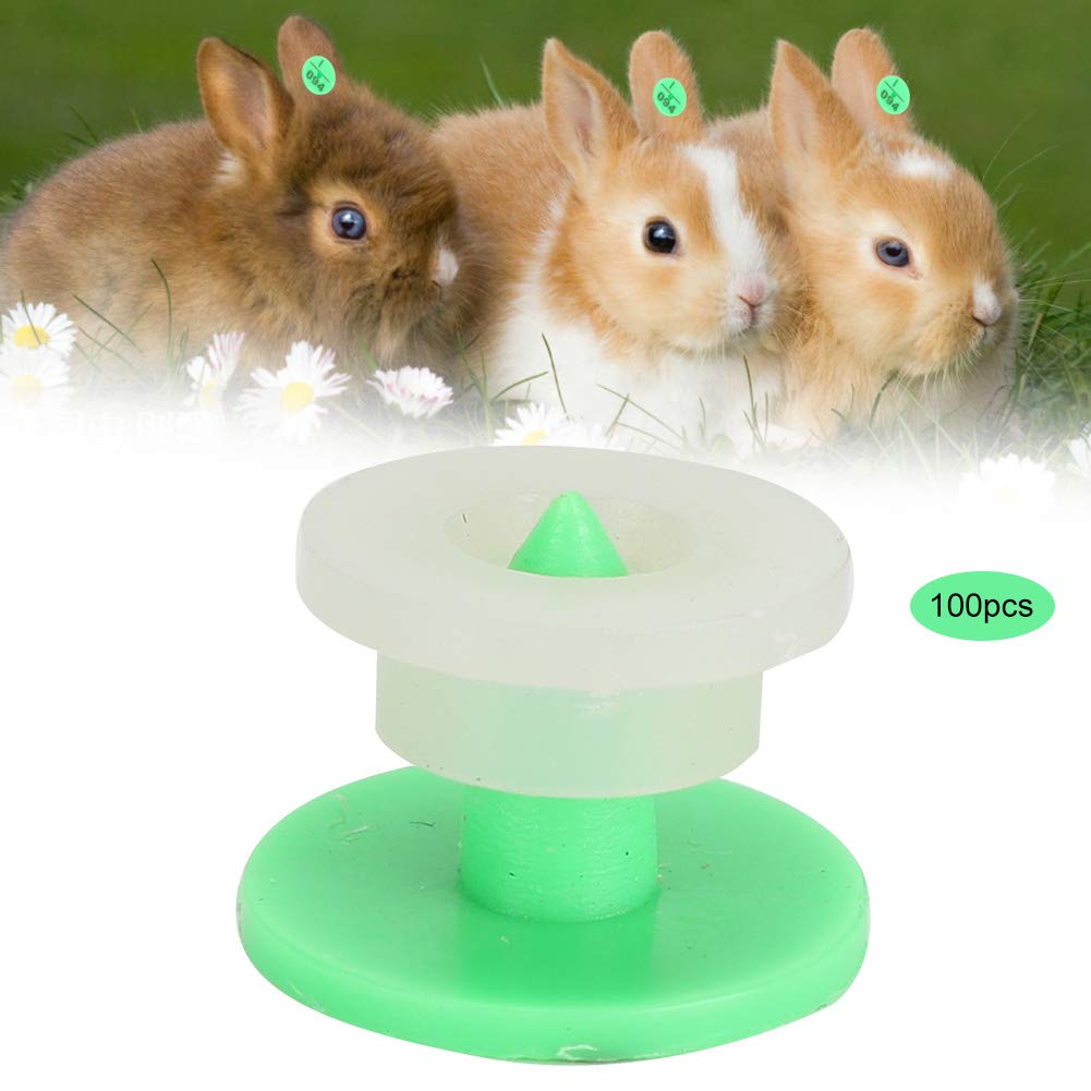 Marchio auricolare, 100 pezzi marchi auricolari in plastica per piccoli animali Uso di bestiame Marchio auricolare anti-spargimento per coniglio maiale(verde)