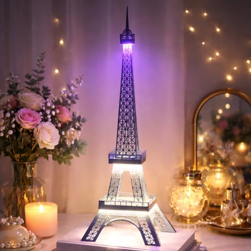 Image of METSY Paris World Famous Building Metal Eiffel Tower Antique Vintage Statue for Gifts, Room,Office,Decorative Showpeice Lasercut with Light Wedding Decors(84x30) cm
