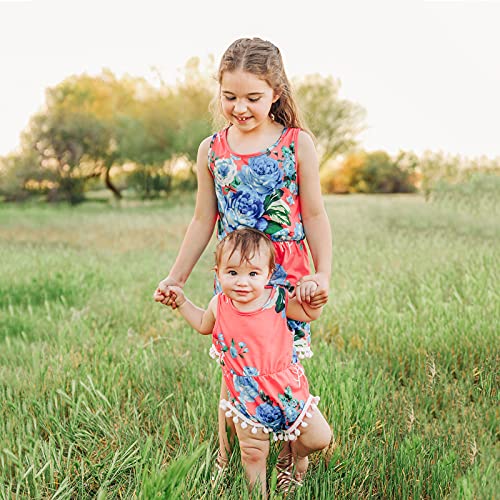 Image of IFFEI Mommy and Me Matching Dress Spaghetti Strap Summer Casual Sundress Beach Sleeveless Dress with Headband