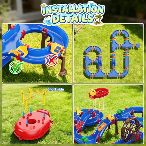 VATOS 2-Tier Watermill Summer Water Table, 124 PCS DIY Water Table with Water Pump Toys for Toddlers 3-5 4-7 Years Old, Fun Water Playset Outdoor Water Toys for Backyard, Beach, Balcony, Garden - Thumbnail 7