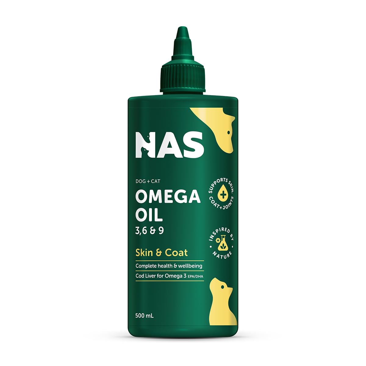 Natural Animal Solutions Omega Oil for Dogs and Cats. Omega 3, 6 & 9 Fish Oil for Dogs with EPA & DHA for Digestion, Healthy Joint, Skin and Coat. Liquid Dog Fish Oil Supplement, 500ml - 500 ml (Pack of 1)
