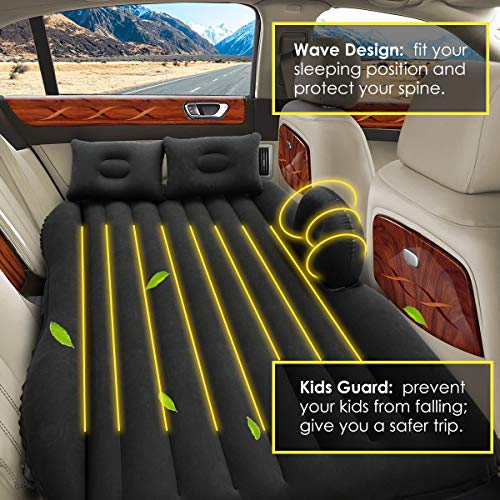 Inflatable Car Air Mattress, One-pece Backseat Air Bed with Air-Pump, Portable Car Travel Bed with Two Pillows Fits Most Car Models for Camping Travel, Hiking, Trip and Other Outdoor Activities - Thumbnail 2