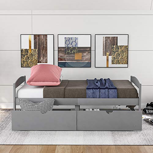 Merax Classic Solid Wood Day Bed With Storage Drawers Platform Bed For Living Room Beedroom Twin Grey #TOP3
