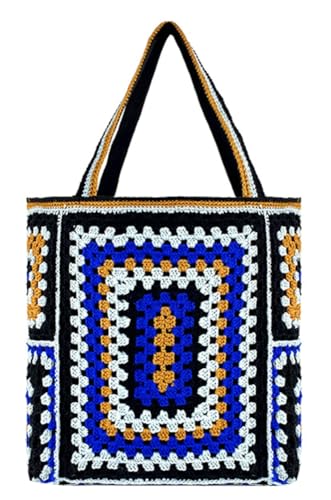 Image of Knitted Shouder Bags for Women Crochet Handbag Colorful Summer Totes Oversized Woven Top Handle Purse