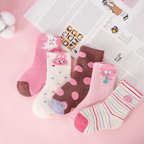 LAETBBE Kinder Socken Mädchen Warme Wintersocken Wandersocken Dicke Wolle Thermosocken Geschenke Kindersocken 5 Paar,6-8 Jahre