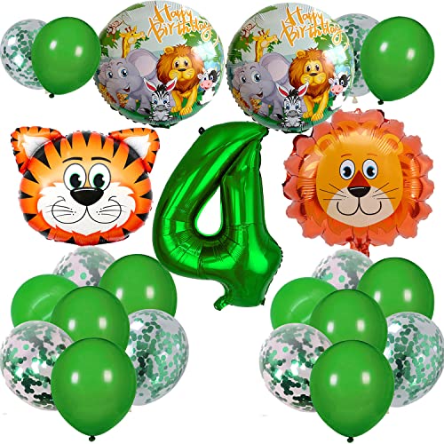 4. Ballons décoratifs pour anniversaire de la jungle - 4 ans - Motif animaux de la forêt - 4 ans Cover