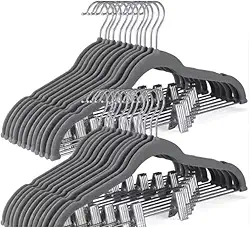 Conjunto de Cabide de Veludo Reforçado com Presilha 20 peças (Cinza)