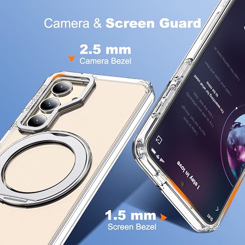 Image of for Samsung Galaxy S25 Case with 360Rotatable Magnetic Ring Stand Compatible with Mag-Safe Military Protection Shockproof Transparent Phone Cases for S25 6.2 inch,Clear