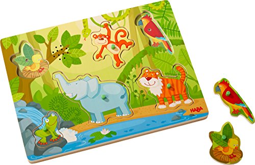 HABA 303181 - Sound-Greifpuzzle Im Dschungel , Kinderpuzzle ab 2 Jahren mit süßen Tiermotiven , Lustige Tiergeräusche sorgen für extra Spaß