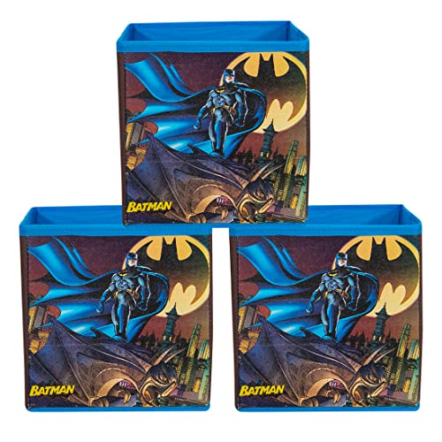 Image of PrettyKrafts Fabric Batman Toys Organizer Storage Box For Kids (Blue, Small) - Set Of 3 Pieces