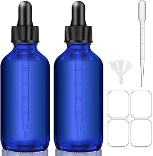 Dropper Bottles, 4oz Blue Bottle with Dropper for Essential Oils with Funnel, Labels & Pipette, 2-Pack Tincture Bottles with Dropper(Unbreakable Plastic Eye Dropper)