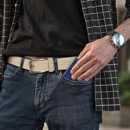 Image of DOOPAI Braided Stretch Belt for Men, Elastic Woven Belt, casual Fabric Golf Belt, 1 3 /8 inch for golf pants jeans, Gift Box