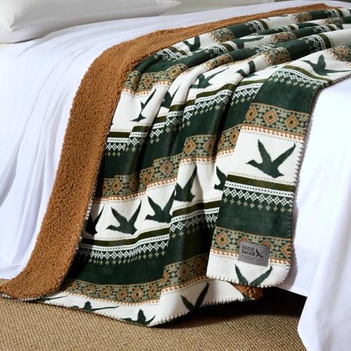 Image of Eddie Bauer - Oversized Throw Blanket 50x70, Reversible Plush Blanket for Couch or Bed, Animal Print Room Decor (Goose Sweater Green)