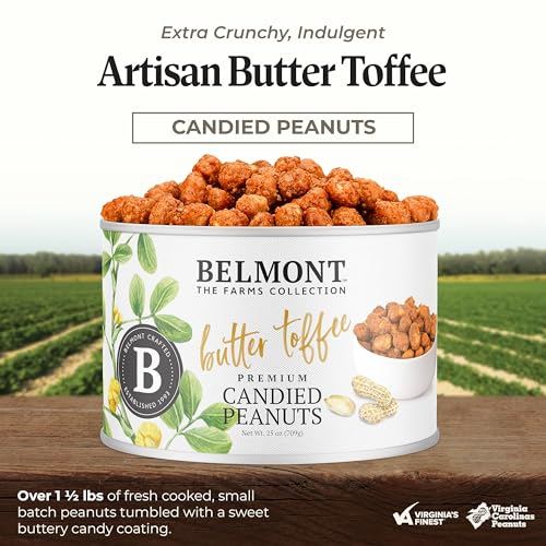 Image of Belmont Peanuts Gourmet Butter Toffee Candied Peanuts, 25 oz (1 Pack) - Only 4 Ingredients, No Preservatives, 3g Protein - A Premium, Sweet, Buttery, Salty, Crunchy, Hand Seasoned Snack