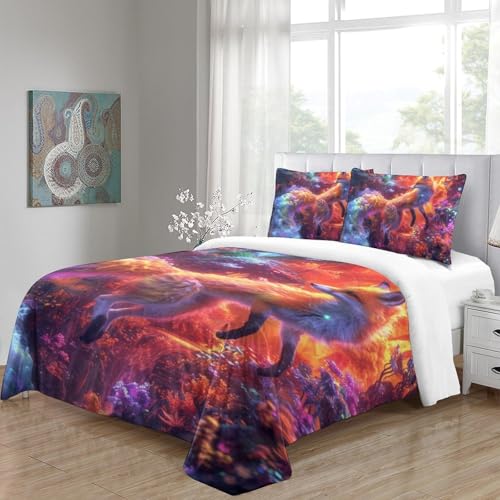 Housse de couette respirante renard 3D en microfibre pour des nuits douces en lit double