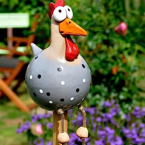 DYOUen Huhn Deko Garten Handarbeit Gartenstecker Weihnachten Hahn Gartenstatue Henne Gartendeko Hühner Gartenfigur Harz Gartendekoration, fur Outdoor Balkon Wohnzimmer (grau)