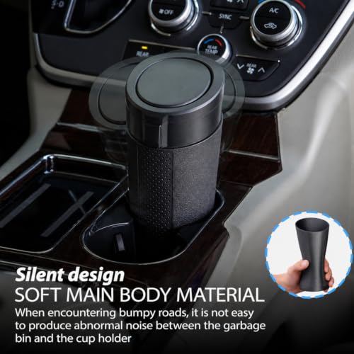 Image of Soko Premium Car Bin Mini Car Trash Can With Lid, Small Portable Garbage Plastic Bin, Car Accessories, Leakproof Vehicle Cup Holder Waste Storage For Car, Home, Press-Top & Flip-Top Lid - Silver