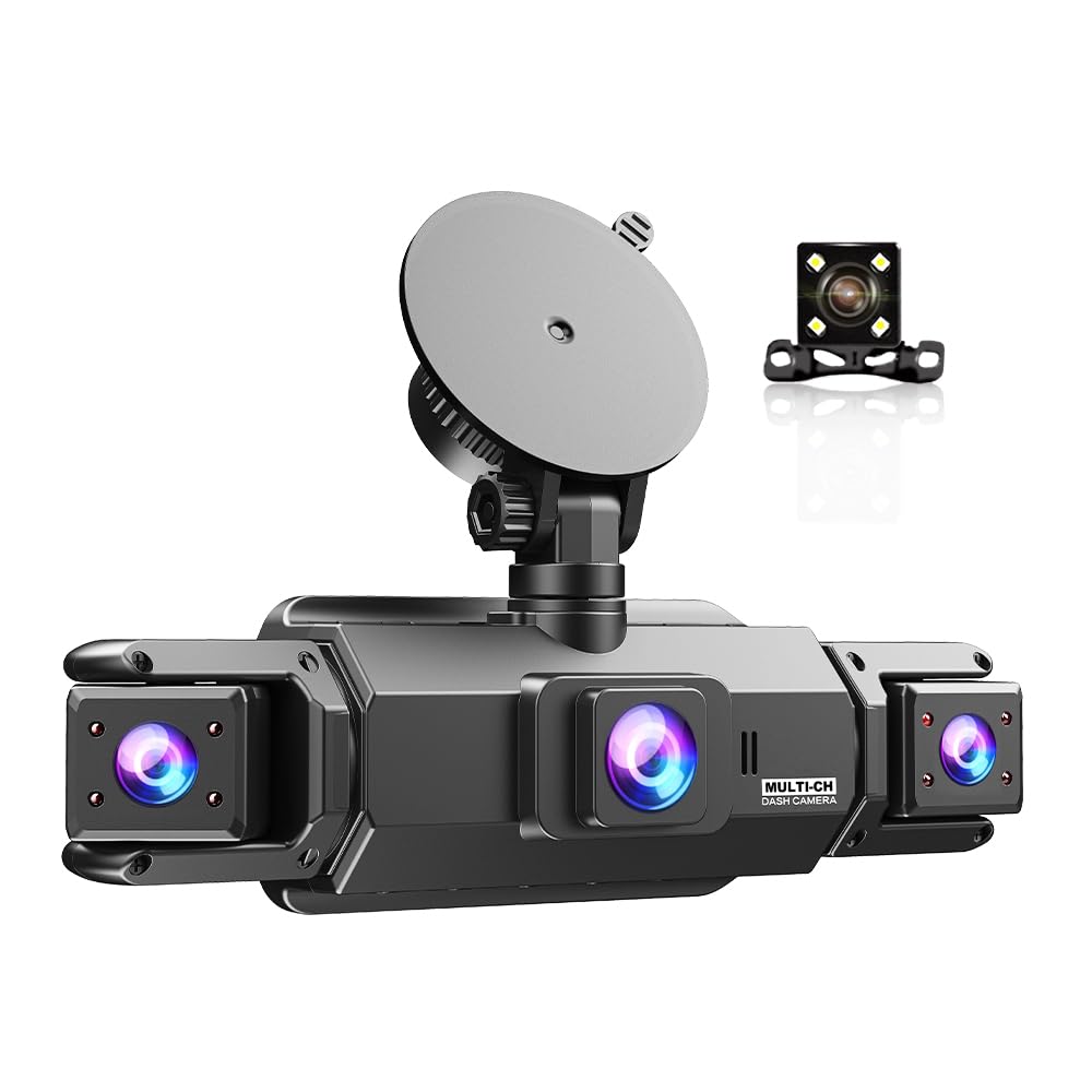 Dashcam 4 Caméras Enregistreur de Voiture - HD 1080P(Avant) 720P(Intérieur×2 & Arrière) sans WiFi 64GB Carte Mémoire, Écran IPS 3" Vision Nocturne (JLYJJS0101)