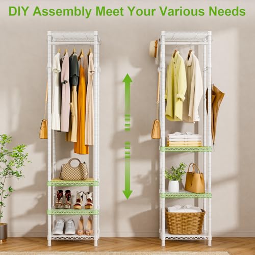 Image of R1 Heavy Duty Clothes Rack with Storage Shelves, 448 Lbs Load, White