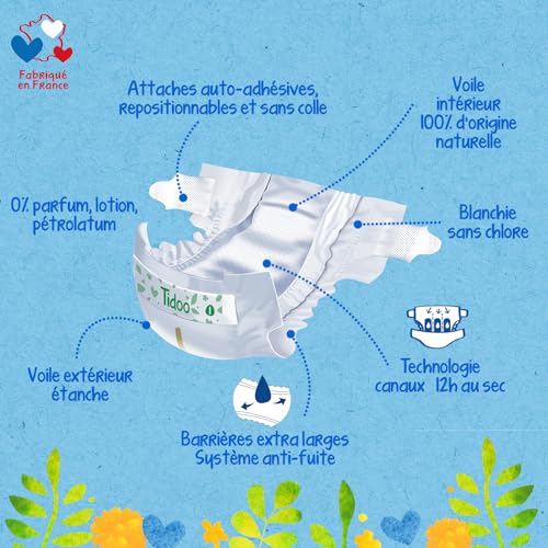 Couches écologique Taille 5 TIDOO pack 1 mois pour bébé de 12 à 25kg