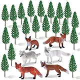 26 Pcs Fox Toy Figures Set Including Arctic Fox Red Foxes Figurines with Miniature Plastic Trees Mini Trees Animal Miniature Fox Cake Toppers for Kids Educational Toy Christmas Birthday Party Favors