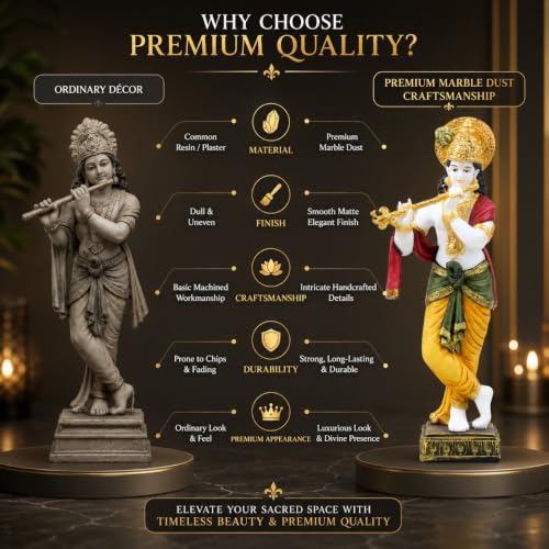 Image of ARMONIA Lord Krishna Idol Marble Dust Statue Murti | Krishana Sculpture for Home Decor, Pooja ghar, Mandir & Gifting Item |Best Gift for Housewarming (30 cm, Multicolor) (Including Microfiber Cloth)